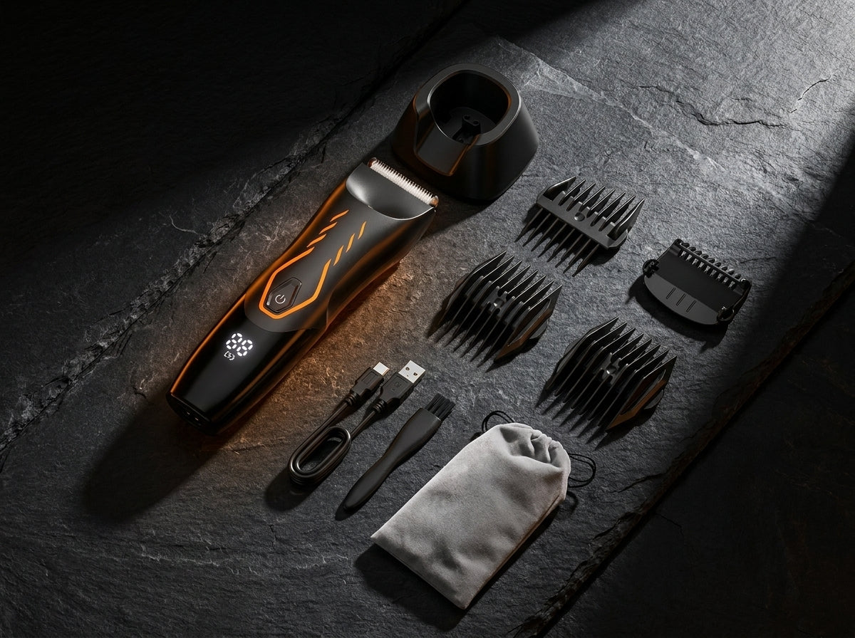 Kit completo VXV BLADELOCK — trimmer, dock, pentes, cabo, escova e bolsa